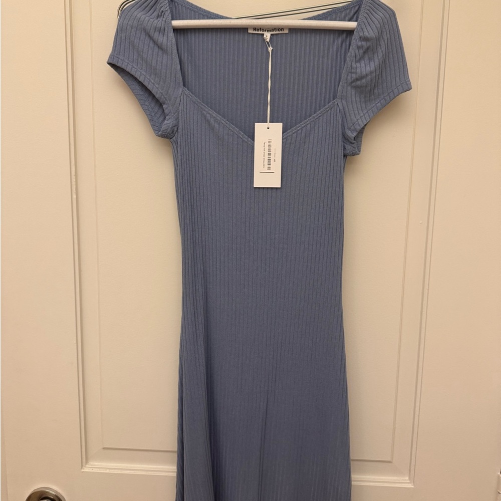 Reformation Light Blue Ribbed Midi Dress